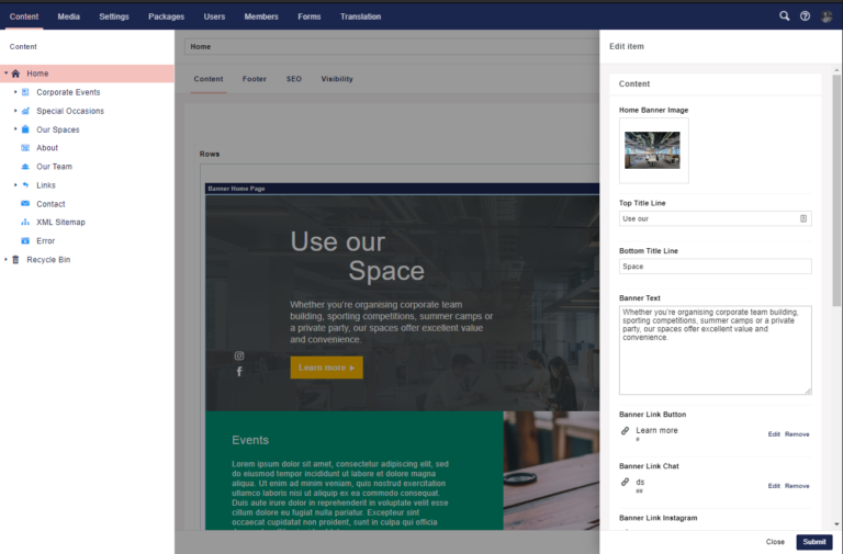 A screenshot of the Umbraco platform