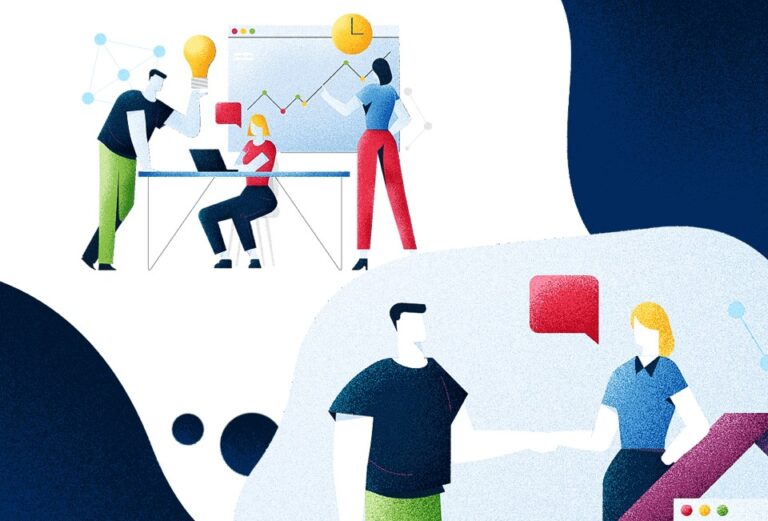 A digital illustration of office workers