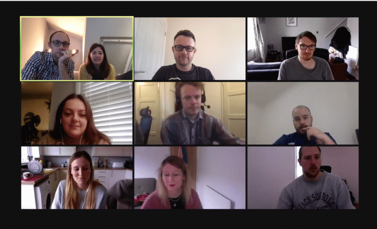A screenshot of our Zoom call showing all of the Fanatic team