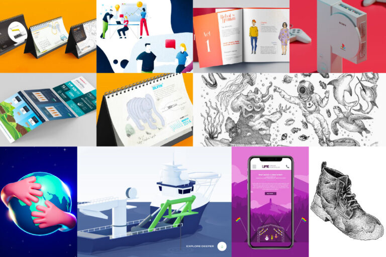 A collage of illustrations that fanatic has created over the years