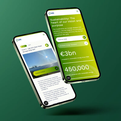 A mobile displaying the NTR's green themed sustainability focused website