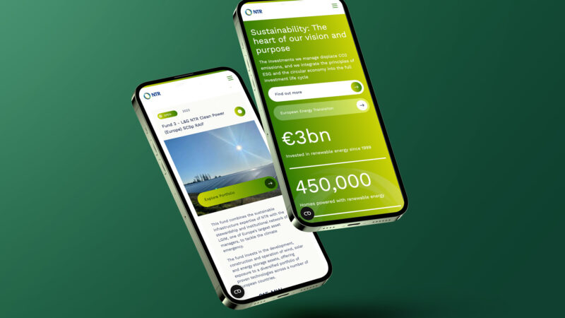 A mobile displaying the NTR's green themed sustainability focused website