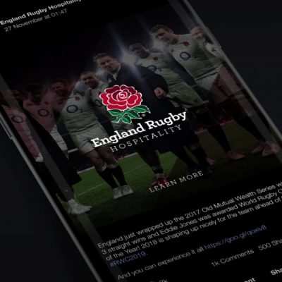 England Rugby Hospitality Facebook post